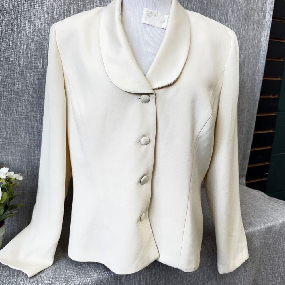 Plaza South Cream White Satin Shawl Collar Blazer Jacket Vintage Size 18